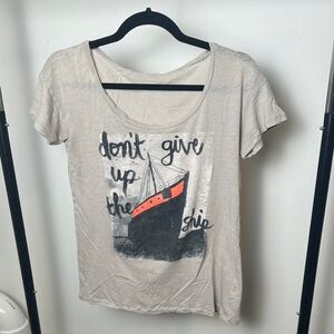 Women's J Crew Boyfriend Fit Lightweight Casual Graphic Ship Tee Size Small